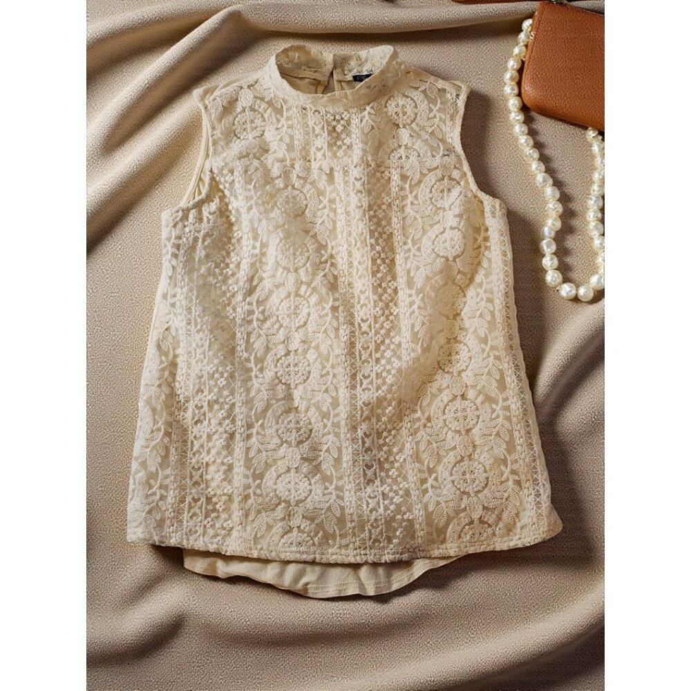 Simply Irresistible Cream Lace Sleeveless Top Women’s XL Keyhole Back